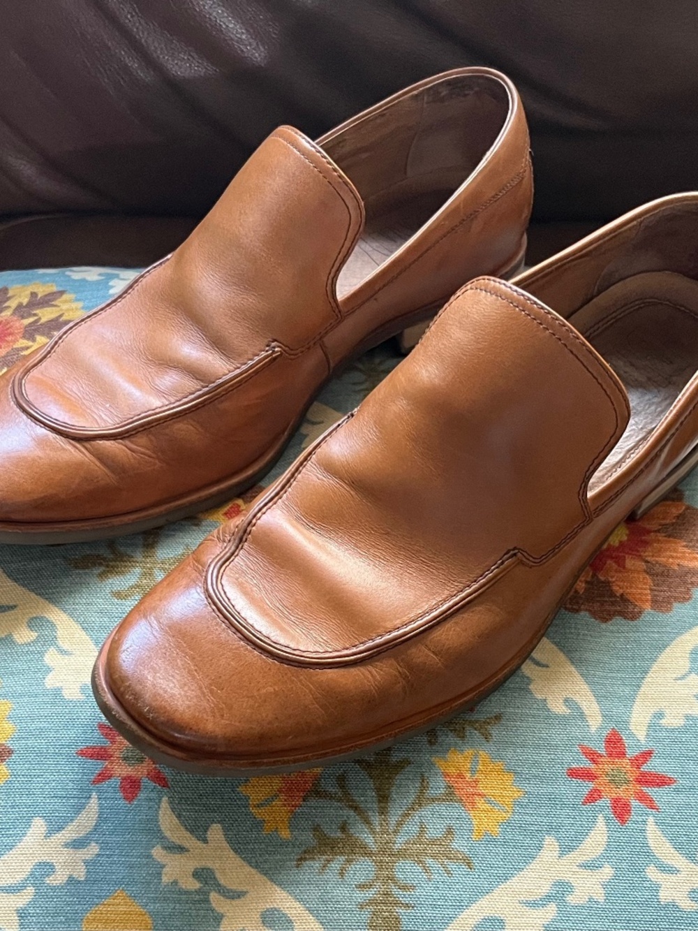 VINTAGE MEN'S DKNY 'MADE 4 NYC' TAN LEATHER LOAFERS, SIZE 9M, RARE/NICE!!